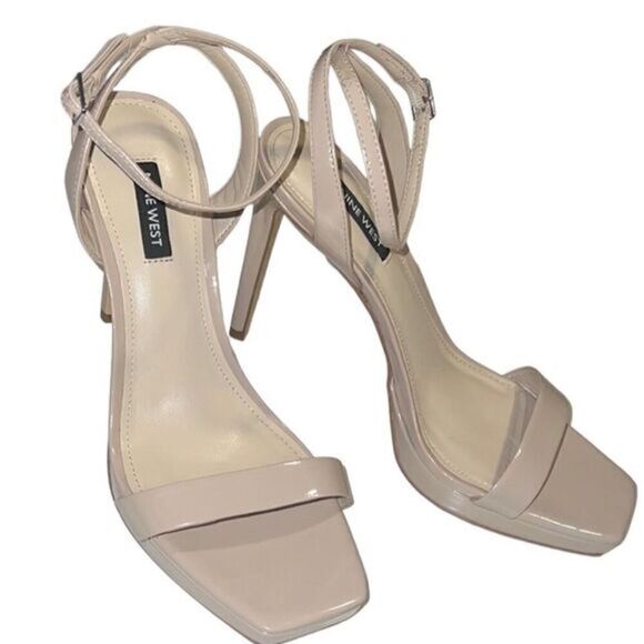 Nine West Loola Tan Patent Leather Ankle Strap Stiletto‎ Heels Size 9.5 New - Picture 1 of 8